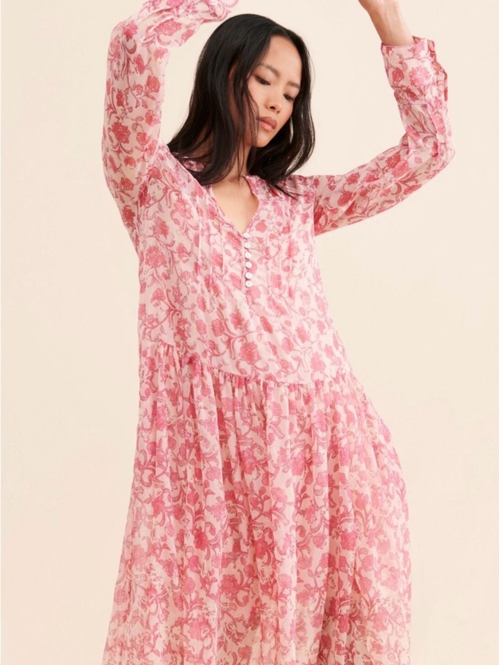 Free People Pink Floral Long Sleeve Maxi Dress - Picture 8 of 8